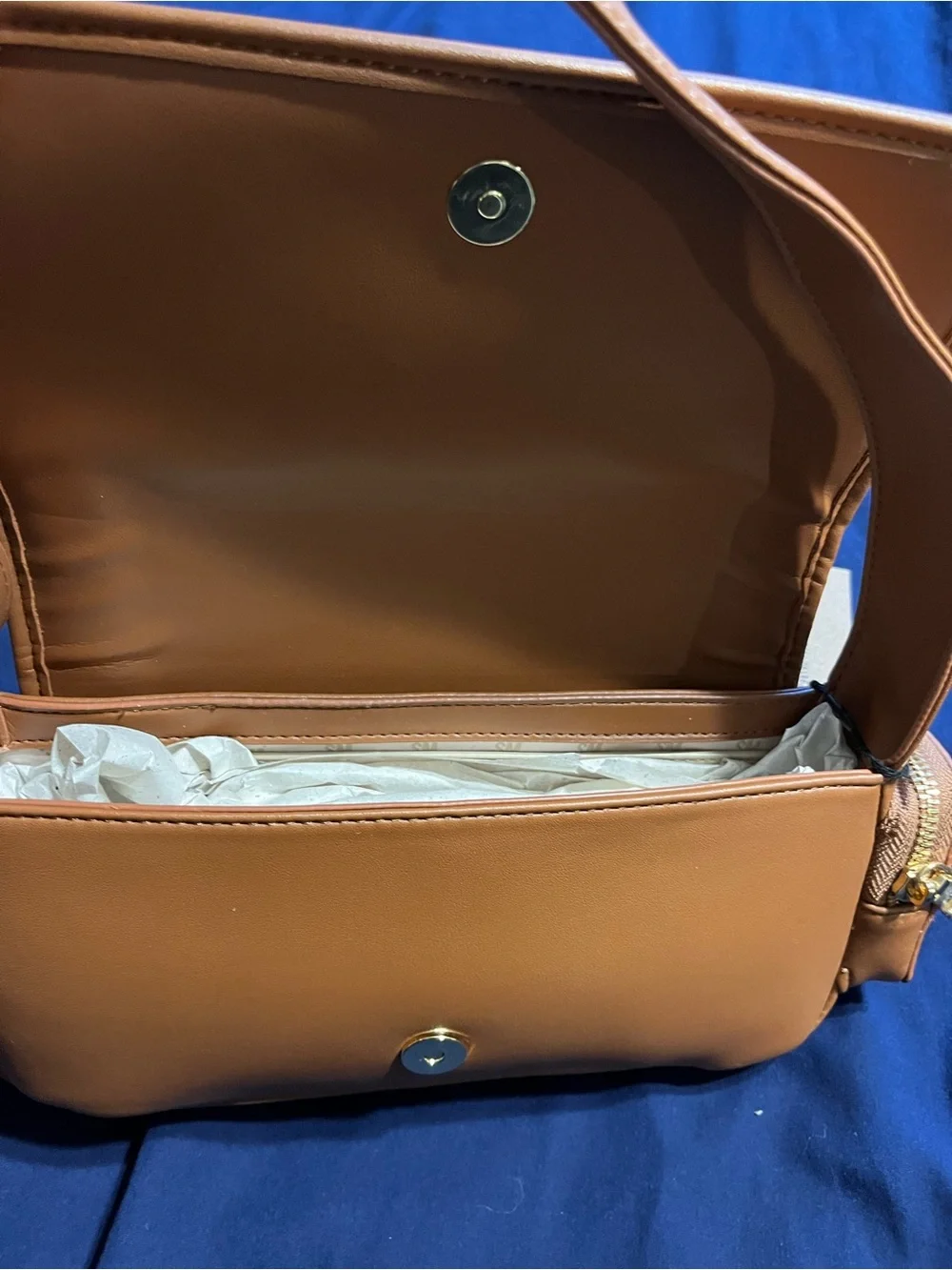 Steve Madden Cognac Leatherette Bag with Gold Hardware